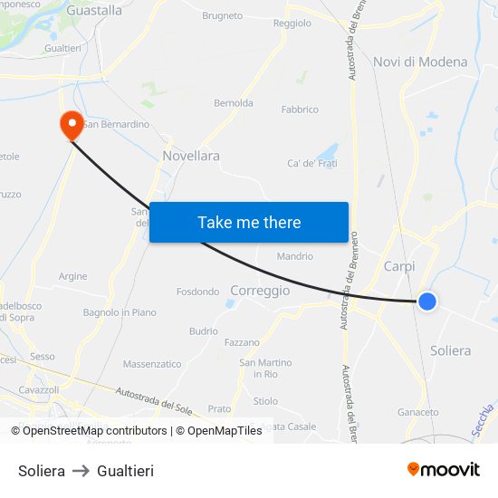 Soliera to Gualtieri map