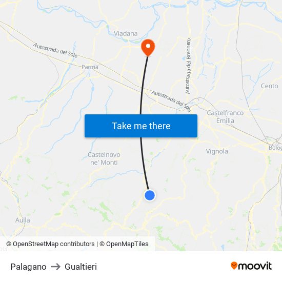 Palagano to Gualtieri map