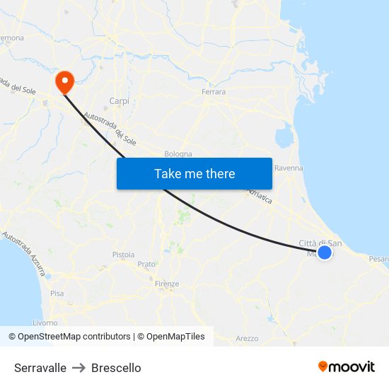 Serravalle to Brescello map