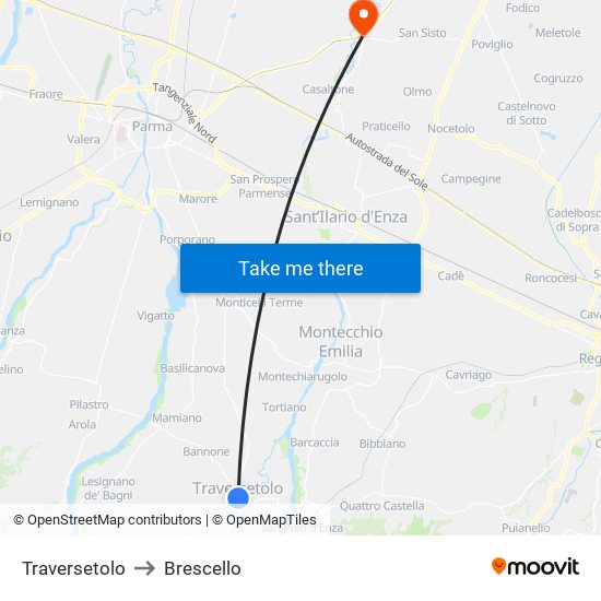 Traversetolo to Brescello map