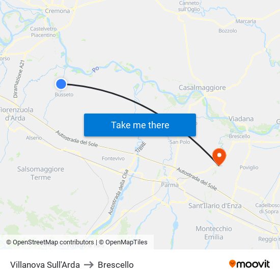 Villanova Sull'Arda to Brescello map