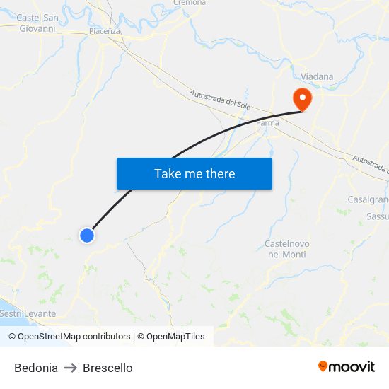 Bedonia to Brescello map