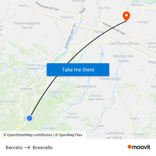 Berceto to Brescello map