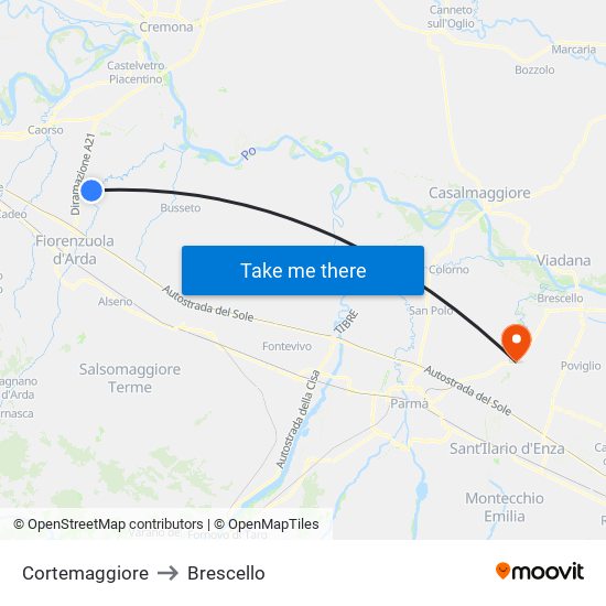 Cortemaggiore to Brescello map