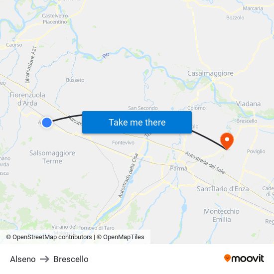 Alseno to Brescello map