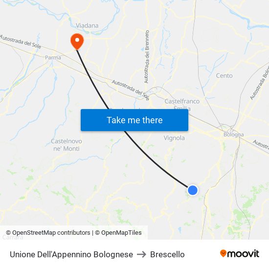 Unione Dell'Appennino Bolognese to Brescello map