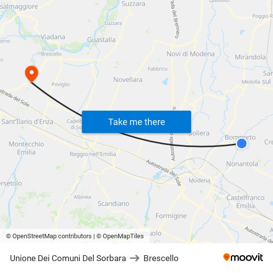 Unione Dei Comuni Del Sorbara to Brescello map