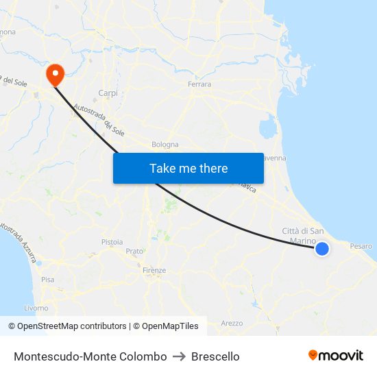 Montescudo-Monte Colombo to Brescello map