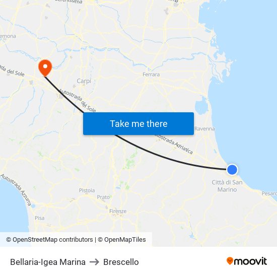 Bellaria-Igea Marina to Brescello map