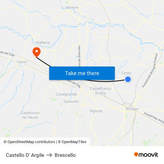 Castello D' Argile to Brescello map
