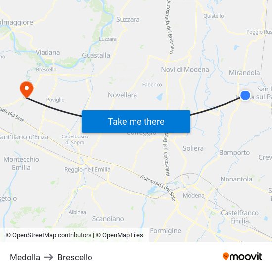 Medolla to Brescello map