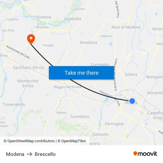 Modena to Brescello map