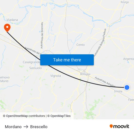 Mordano to Brescello map