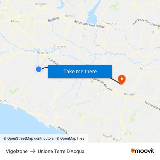 Vigolzone to Unione Terre D'Acqua map