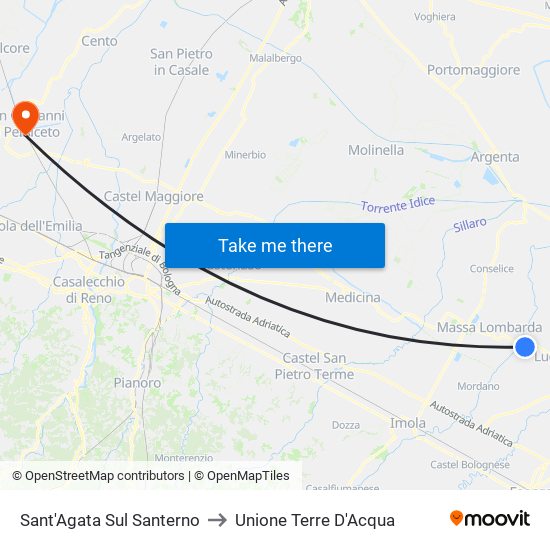 Sant'Agata Sul Santerno to Unione Terre D'Acqua map
