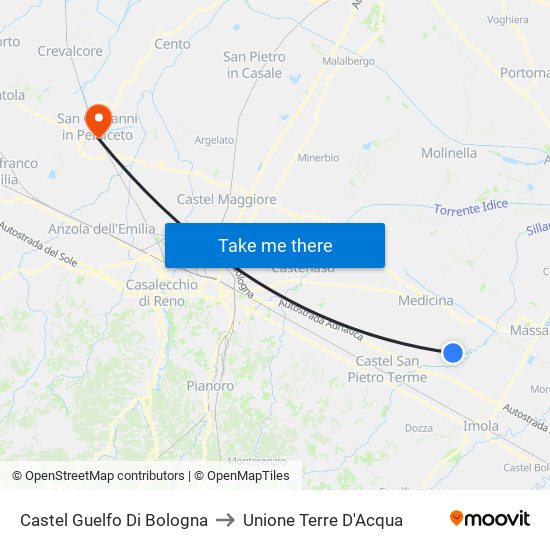 Castel Guelfo Di Bologna to Unione Terre D'Acqua map