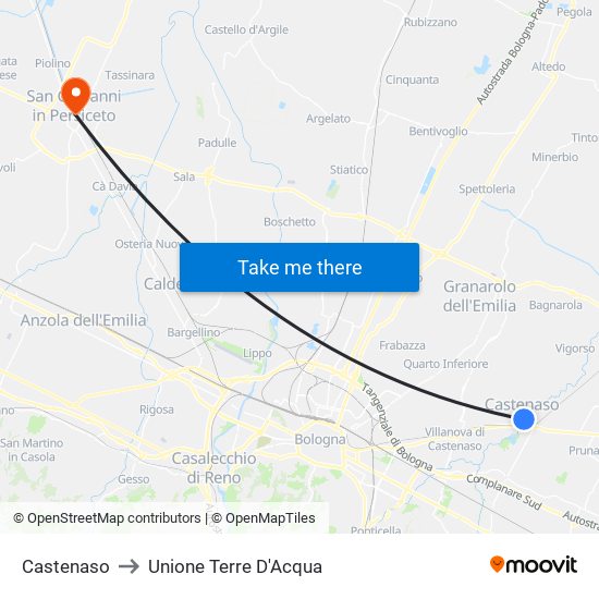 Castenaso to Unione Terre D'Acqua map
