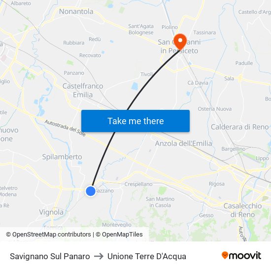 Savignano Sul Panaro to Unione Terre D'Acqua map