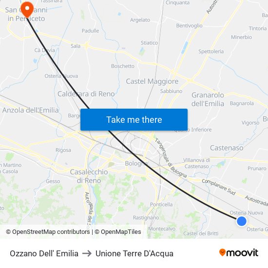 Ozzano Dell' Emilia to Unione Terre D'Acqua map