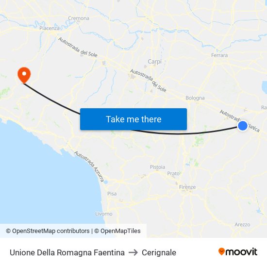 Unione Della Romagna Faentina to Cerignale map