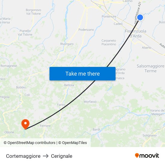 Cortemaggiore to Cerignale map