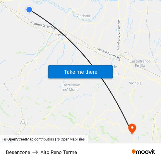 Besenzone to Alto Reno Terme map