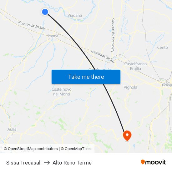 Sissa Trecasali to Alto Reno Terme map