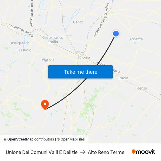 Unione Dei Comuni Valli E Delizie to Alto Reno Terme map