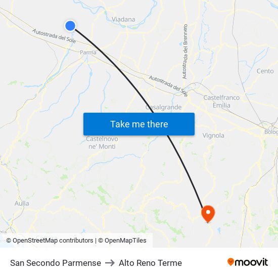 San Secondo Parmense to Alto Reno Terme map