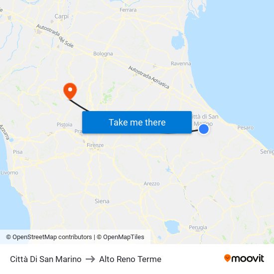 Città Di San Marino to Alto Reno Terme map