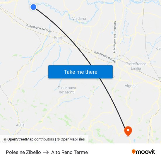 Polesine Zibello to Alto Reno Terme map