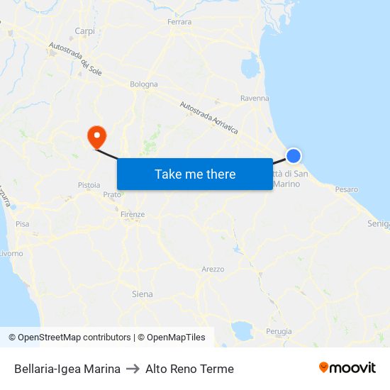 Bellaria-Igea Marina to Alto Reno Terme map