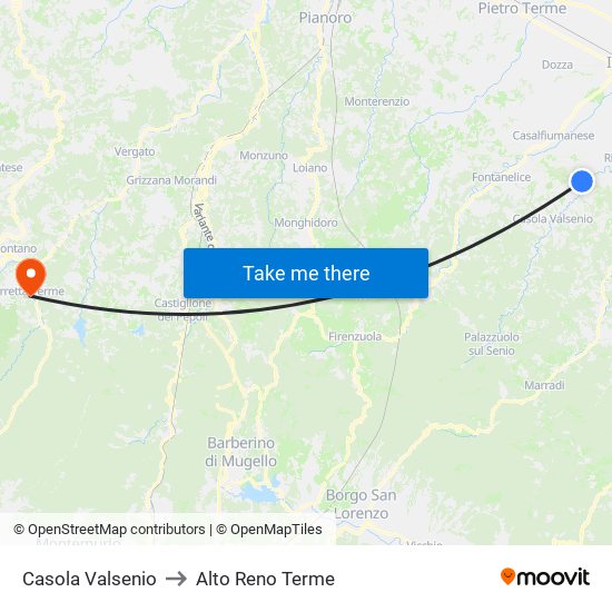 Casola Valsenio to Alto Reno Terme map