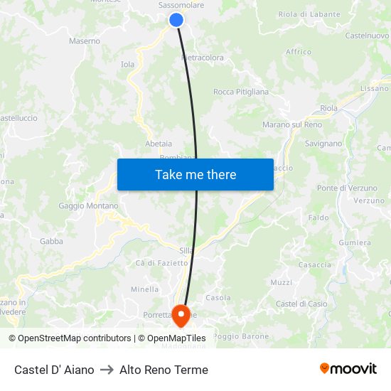 Castel D' Aiano to Alto Reno Terme map