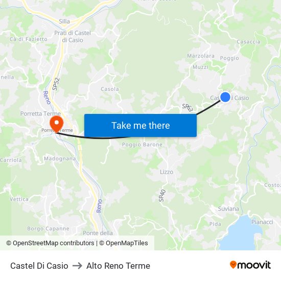Castel Di Casio to Alto Reno Terme map