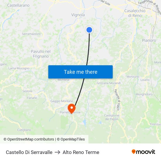 Castello Di Serravalle to Alto Reno Terme map