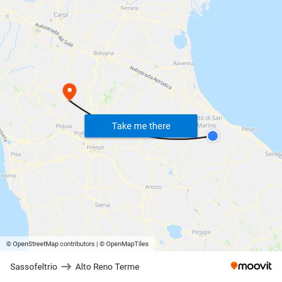 Sassofeltrio to Alto Reno Terme map