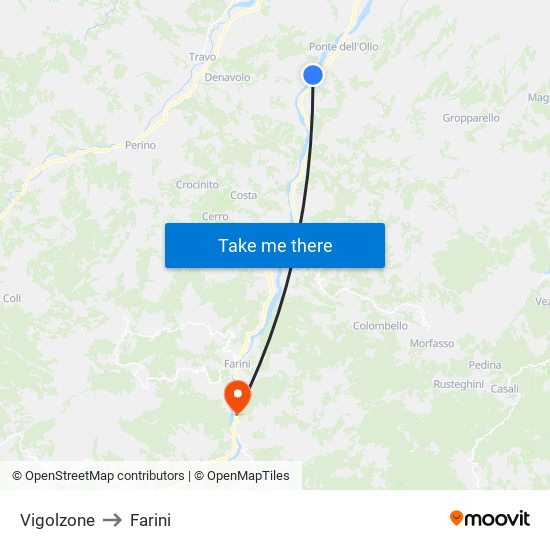 Vigolzone to Farini map