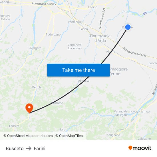 Busseto to Farini map