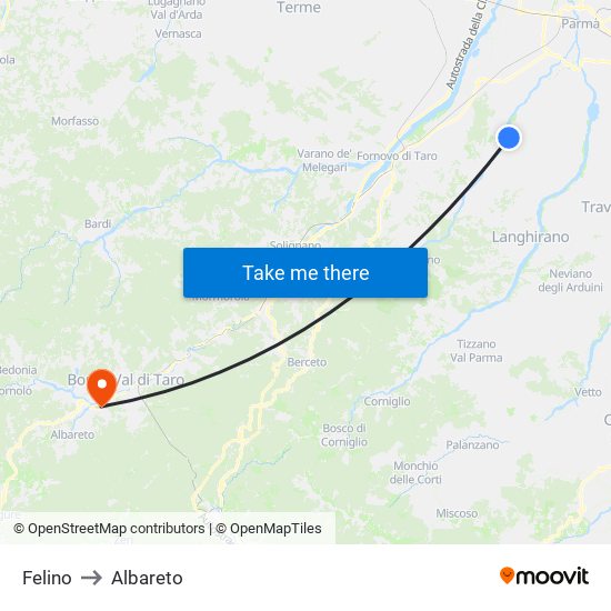Felino to Albareto map
