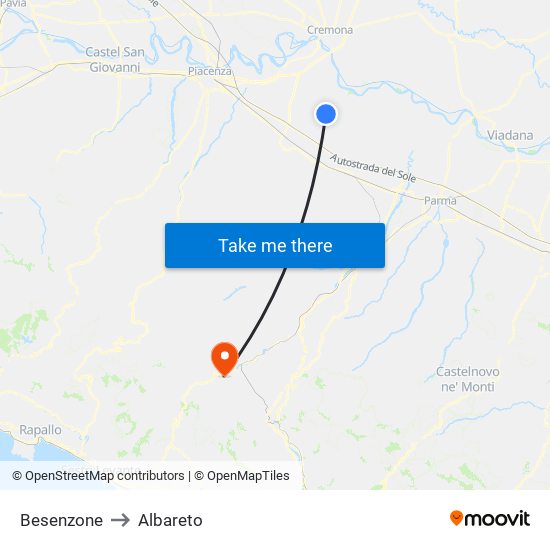 Besenzone to Albareto map