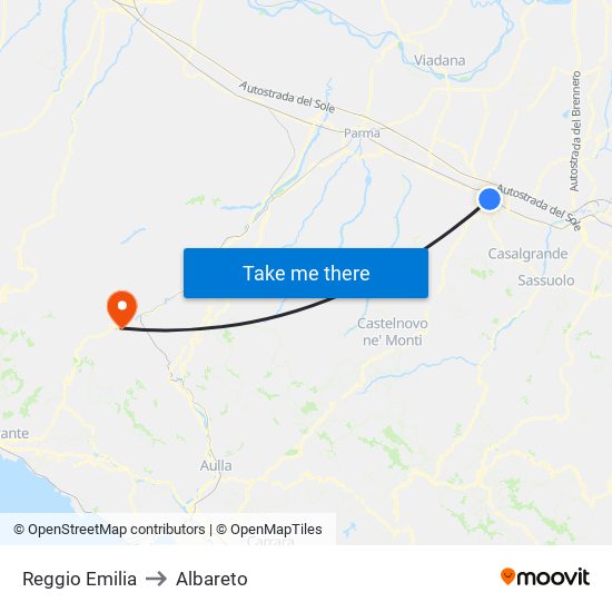 Reggio Emilia to Albareto map