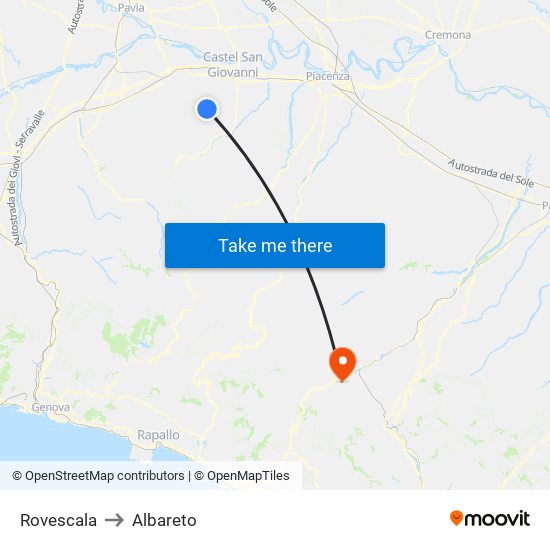 Rovescala to Albareto map