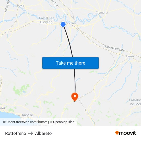 Rottofreno to Albareto map