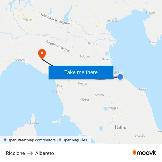 Riccione to Albareto map