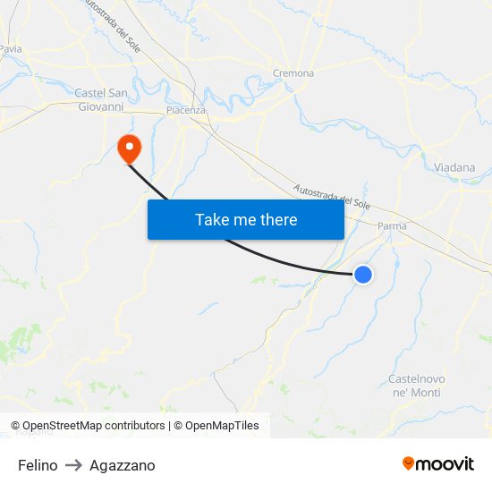 Felino to Agazzano map