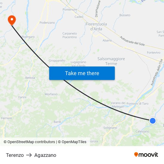Terenzo to Agazzano map