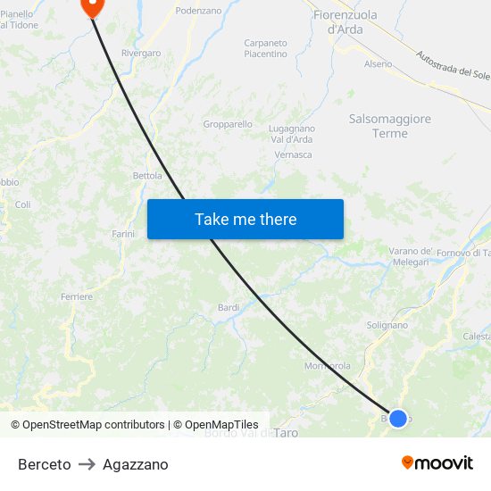 Berceto to Agazzano map