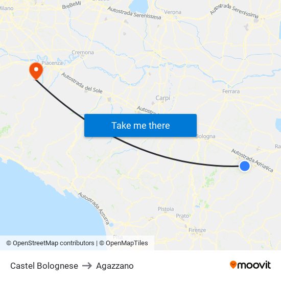 Castel Bolognese to Agazzano map