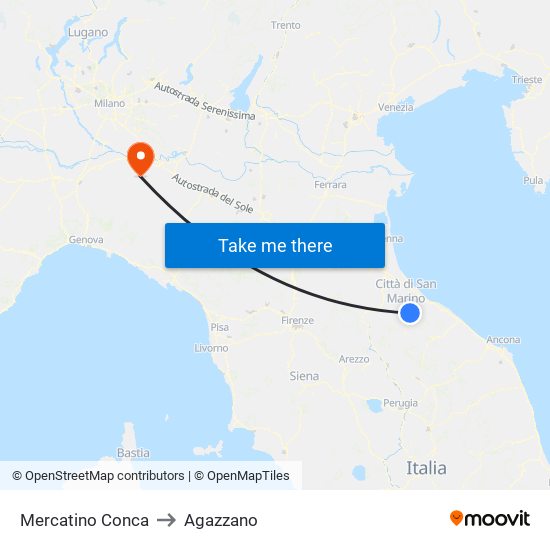 Mercatino Conca to Agazzano map